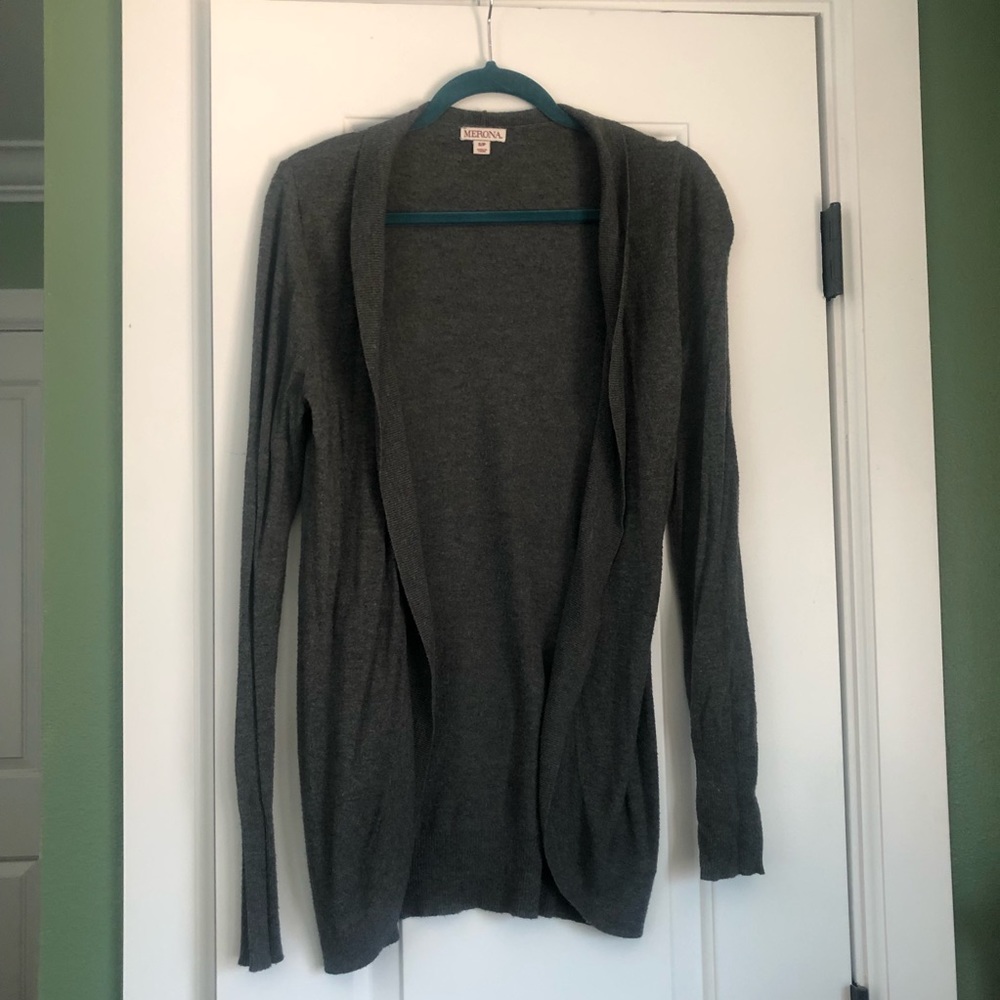 Dark gray light weight shawl collar cardigan